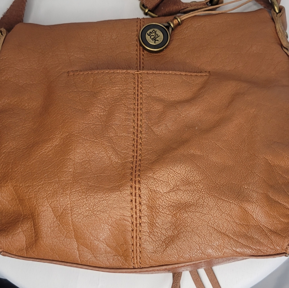 The Sak Boho Leather Crossbody Bag Tan Studded Flap Purse Adjustable Strap - Picture 7 of 10